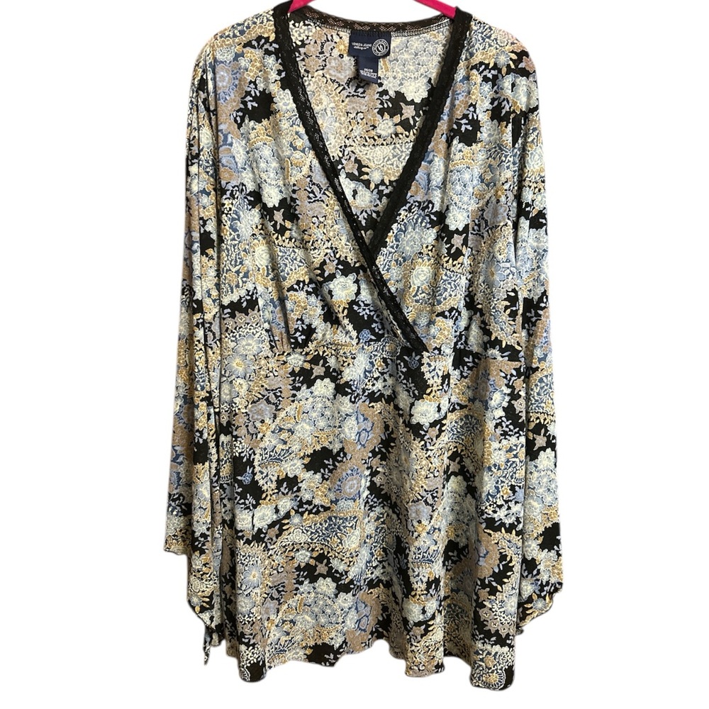 Venezia Jeans - Floral Wrap Blouse with Black Lace Trim - 26/28